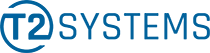 a solid blue rectangle or block with the T2 Systems logo