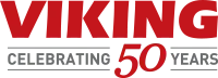 a logo with the word "Viking" in bold red letters. Below the text, there is a small "50" also in red, possibly indicating an anniversary or milestone. The overall design is minimalistic, with no additional graphic elements, emphasizing the brand name.