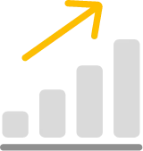 an icon featuring a bar chart with ascending bars, each higher than the previous. A yellow arrow points upward from left to right, symbolizing growth, progress, or financial improvement.