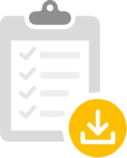 shows a stylized icon of a clipboard with a document featuring lines that suggest a list or text. In the bottom right corner, there is a yellow circle with a downward-pointing arrow, indicating a download action, likely suggesting the availability of resources or documents for download.